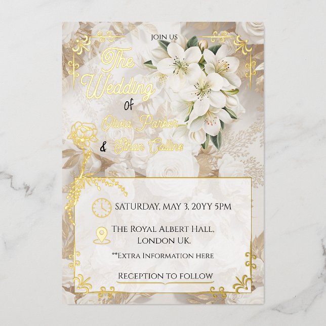 Invitation élégante avec motif floral et feuille m (Recto)
