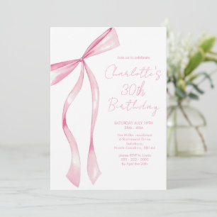 Invitation élégante avec ruban rose pour 30e anniv