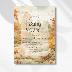 Invitation Élégante Baby Shower Aquarelle Forêt d'Automne