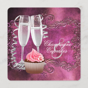 Invitation Élégante Baby Shower au Champagne et Cupcake