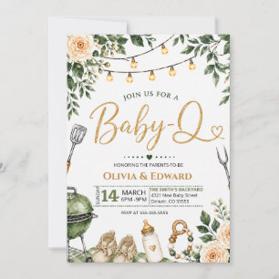 Invitation Élégante Baby Shower BBQ aquarelle