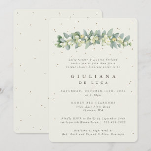Invitation Élégante Baby Shower Crème de neige et eucalyptus