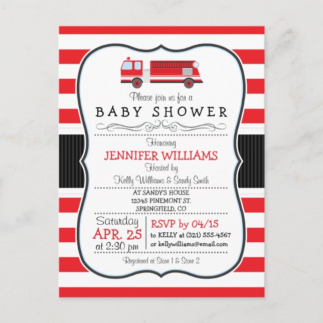 Invitation Élégante Baby shower de camion-feu (Devant)