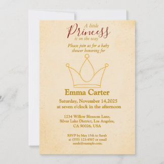 Invitation Élégante Baby shower de Couronne Or
