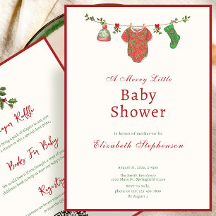 Invitation Élégante Baby Shower Double Face Holly de Noël
