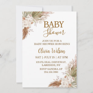 Invitation Élégante Baby Shower Florale Bohème Neutre