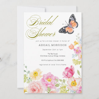 Invitation Élégante Baby Shower florale papillon pastel