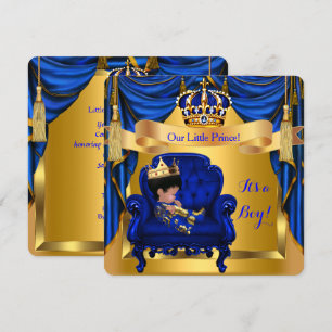 Invitation Élégante Baby Shower Garçon Prince Royal Bleu Or