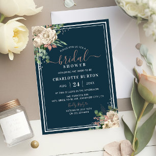 Invitation Élégante Baby Shower Rose Pâle et Marine