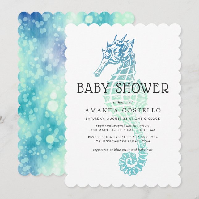 Invitation Élégante Baby shower Seahorse (Devant / Derrière)