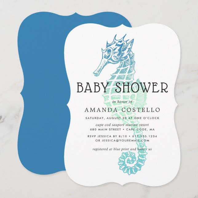 Invitation Élégante Baby shower Seahorse (Devant / Derrière)