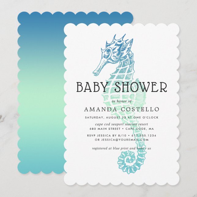 Invitation Élégante Baby shower Seahorse (Devant / Derrière)