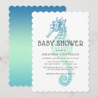 Invitation Élégante Baby shower Seahorse