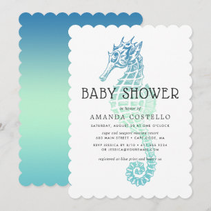 Invitation Élégante Baby shower Seahorse