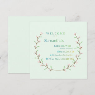 Invitation Élégante Baby Shower Vert Menthe Botanique 