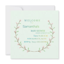 Élégante Baby Shower Vert Menthe Botanique