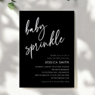 Invitation Élégante Baby Sprinkle Minimaliste Noire