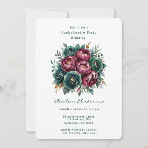Invitation Élégante Bachelorette de Bourgogne Emerald Peony