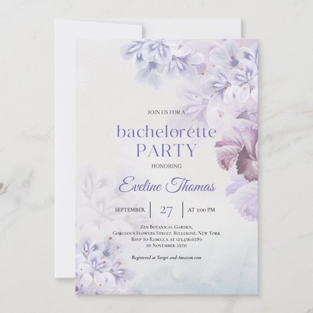 Invitation Élégante bachelorette de fleurs de printemps viole (Devant)