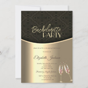 Invitation Élégante Bachelorette en or noir damassé