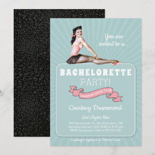 Invitation Élégante Bachelorette noire Turquoise rétro Vintag