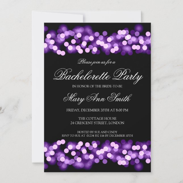 Invitation Élégante Bachelorette Party Hollywood Glam violet (Devant)