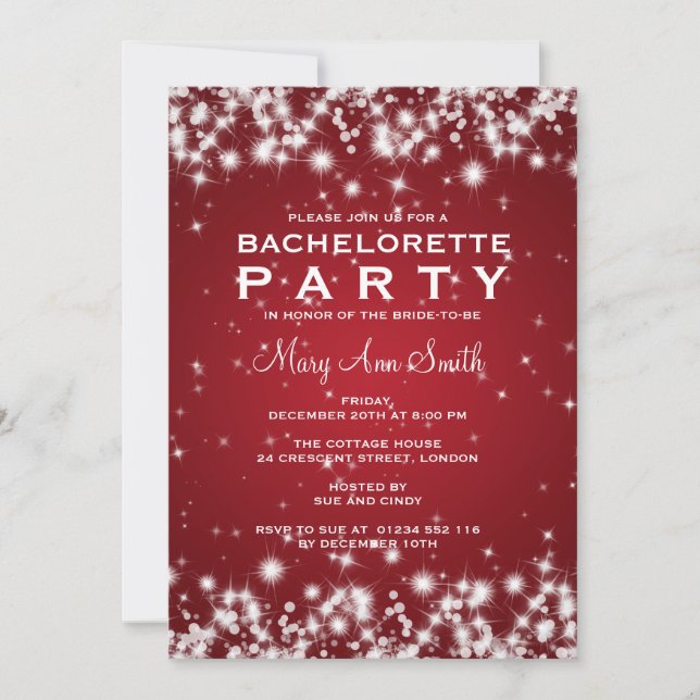 Invitation Élégante Bachelorette Party Winter Sparkle Red (Devant)