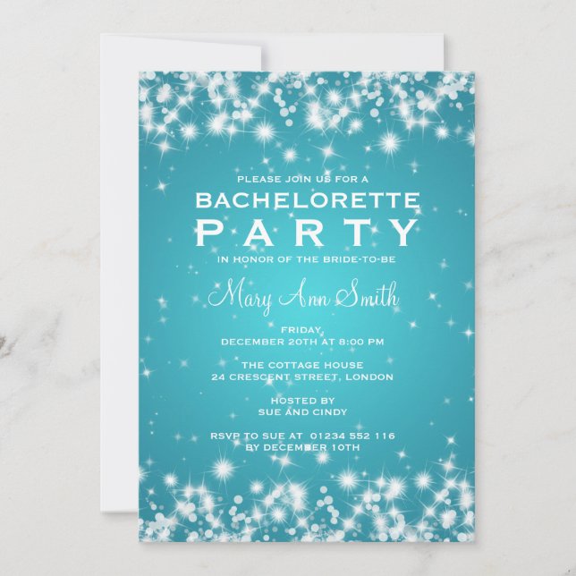 Invitation Élégante Bachelorette Party Winter Sparkle Turquoi (Devant)