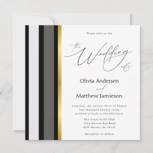 Invitation Élégante bande noire grise or carré mariage