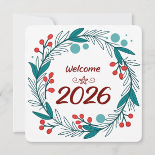 Invitation Élégante Bienvenue à 2026 – Couronne de Laurier Fe