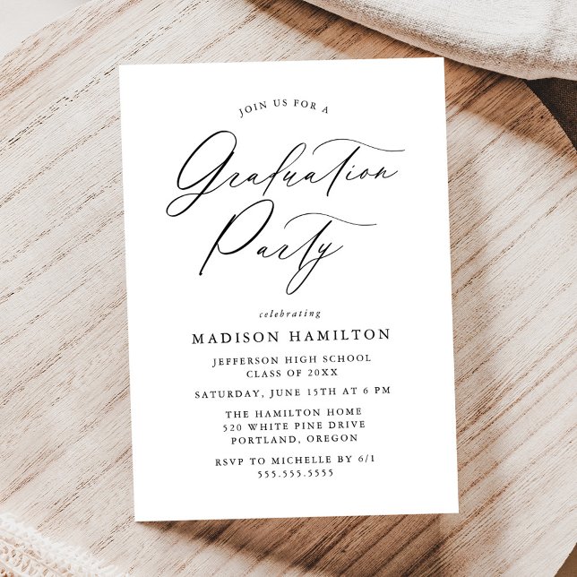 Invitation Élégante Black Calligraphy Script Graduation Party (Créateur téléchargé)