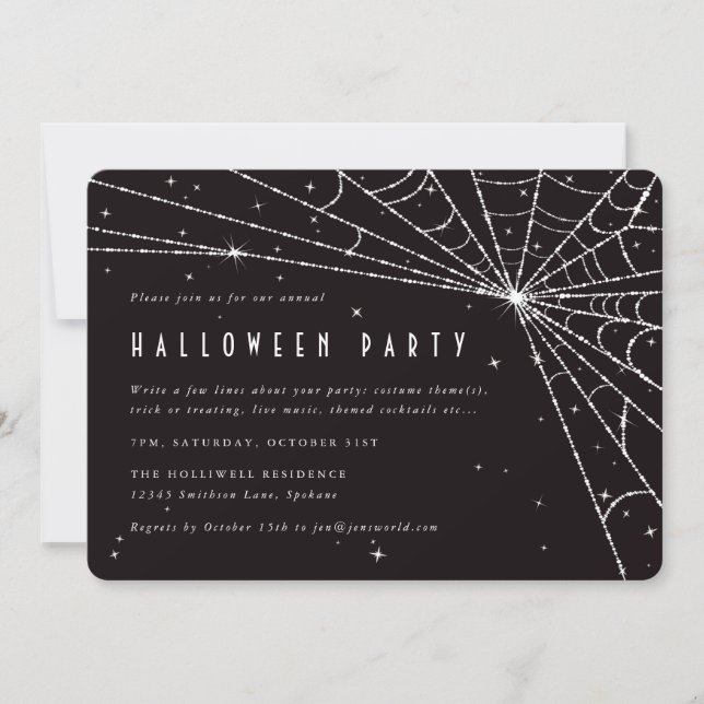 Invitation Elégante Black Diamond Spider Web Halloween Party (Devant)