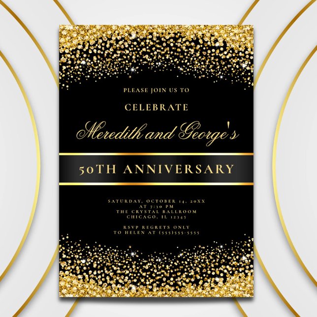 Invitation Élégante Black Gold 50e Anniversaire d'or (Créateur téléchargé)