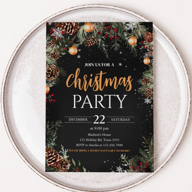 Invitation Elégante Black Gold Adult Company Noël Party (Elegant Adult Company Christmas Party Invitation)