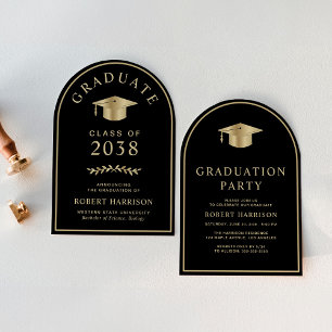 Invitation Élégante Black Gold College Graduation Party