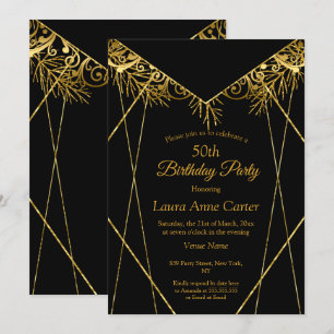 Invitation Elégante Black Gold Faux Foil 50e fête d'anniversa