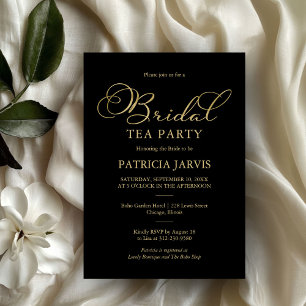 Invitation Élégante Black Gold Foil Script Bridal Tea Party