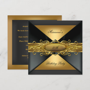 Invitation Elégante Black Gold Jewel Anniversaire fête 50ème