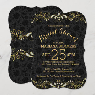 Invitation Elégante Black & Gold Lace Bridal Shower Invitatio