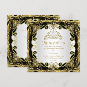 Invitation Elégante Black Gold Pearl Princesse Quinceanera
