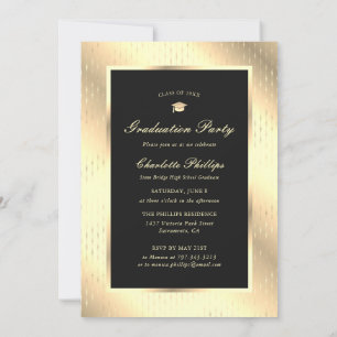 Invitation Élégante Black Gold Photo Party