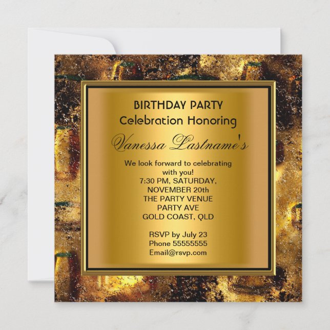 Invitation Elégante Black Gold Rusty Metal Look Anniversaire  (Devant)