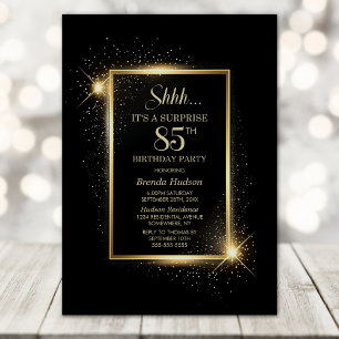 Invitation Elégante Black Gold Surprise 85e fête d'anniversai