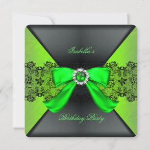 Invitation Élégante Black Lime Green Pearl Bow fête d'anniver