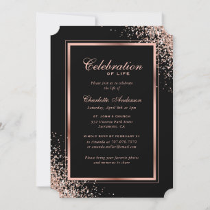 Invitation Élégante Black Rose Gold Photo Célébration de la v