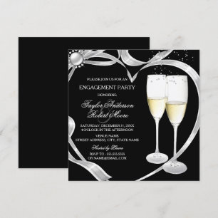 Invitation Élégante Black Silver & Gold Engagement Party
