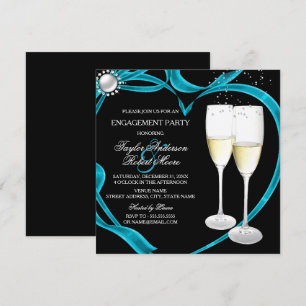 Invitation Elégante Black Silver & Turquoise Engagement Party