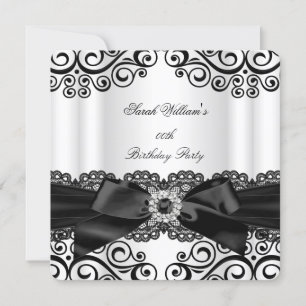 Invitation Élégante Black White dentelle Bow fête d'anniversa
