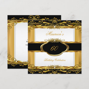 Invitation Elégante Black White Gold 60e fête d'anniversaire