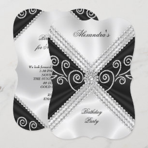 Invitation Elégante Black White Silk Jewel Anniversaire